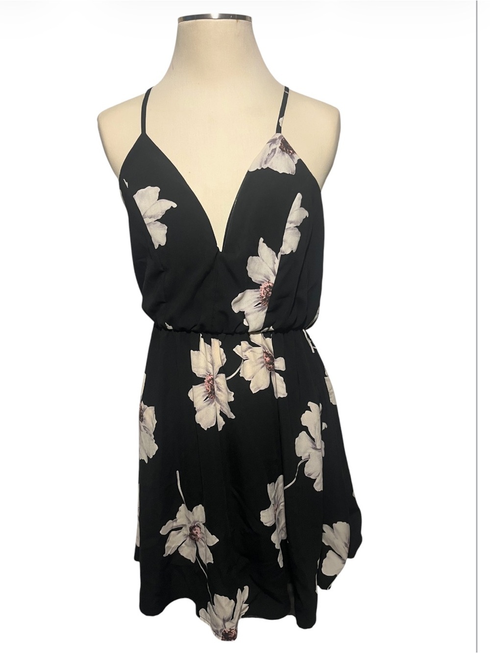 Charlotte Russe Black Floral V-Neck Mini Dress